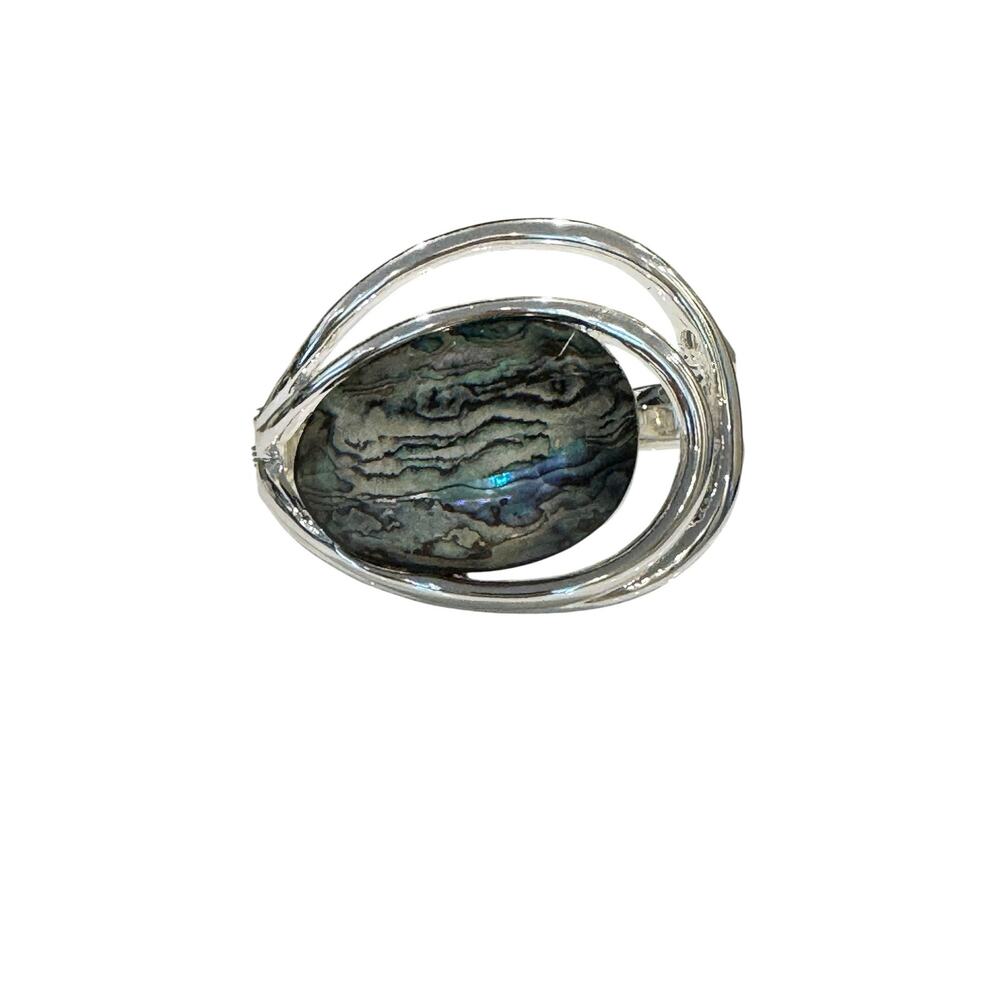 ROBERT LEE MORRIS Hinged Bangle Bracelet Abalone Silver Tone RLM SOHO